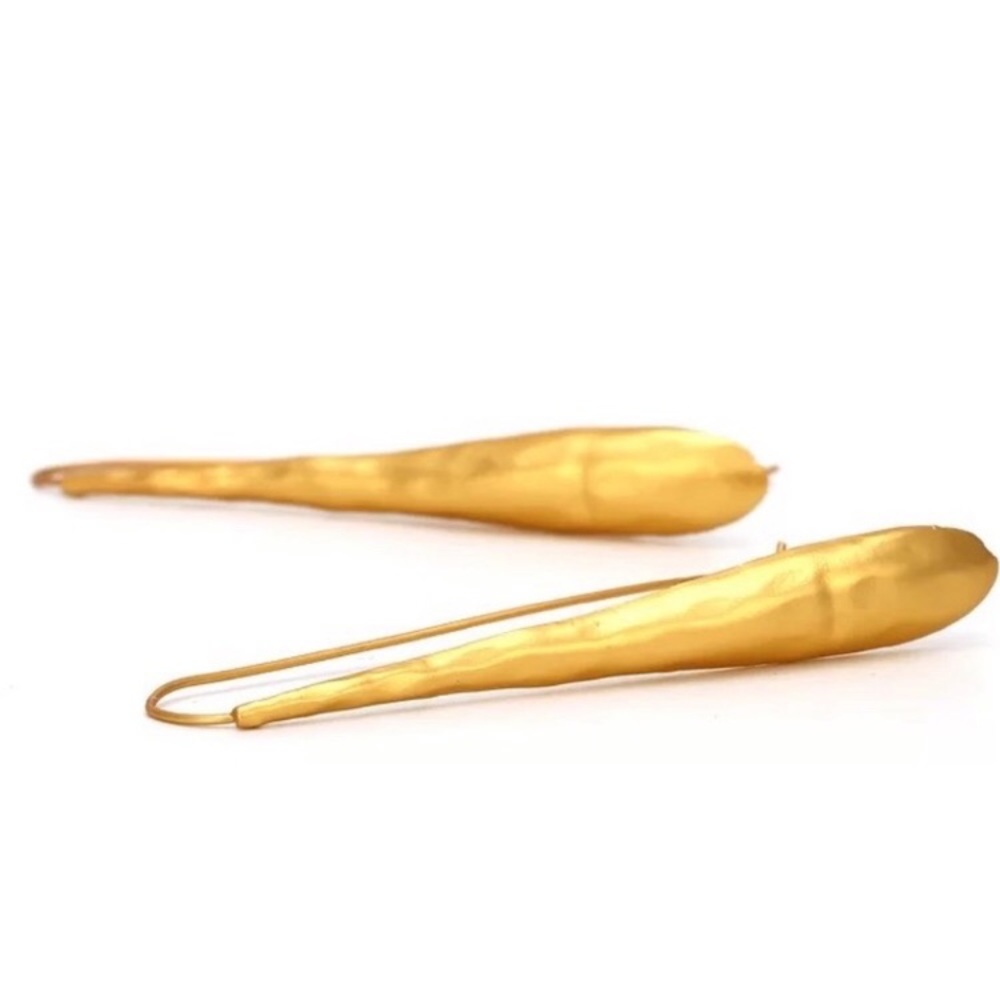 New! Modern Gold Hammered Threader Earrings - Picture 4 of 8